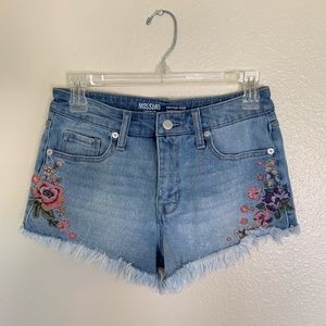 Floral embroidered cutoff shorts